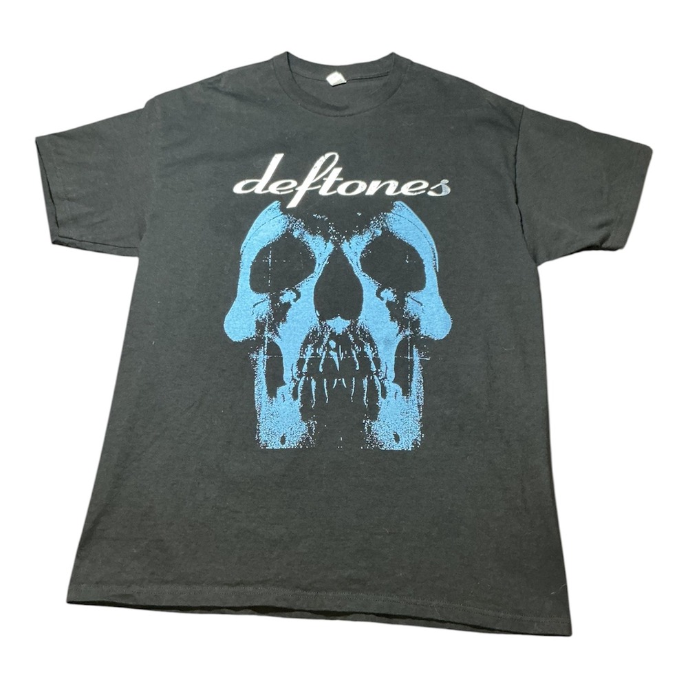 Deftones Band T-Shirt Mens Skull Graphic Short Sleeve Black Blue Tee